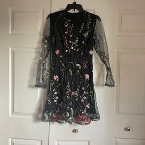 Floral dress black with green stems and flower print
